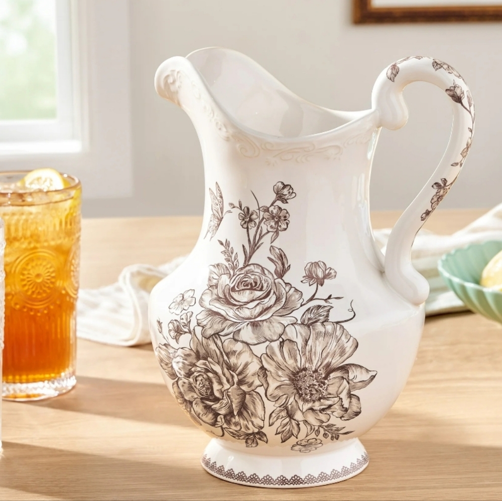 ❤️ New 2025 The Pioneer Woman Agatha Brown Floral 2 Quart Pitcher